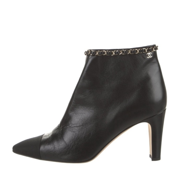 CHANEL 2020 chain detail boots booties black size 40 9 9.5 10 - Picture 1 of 7